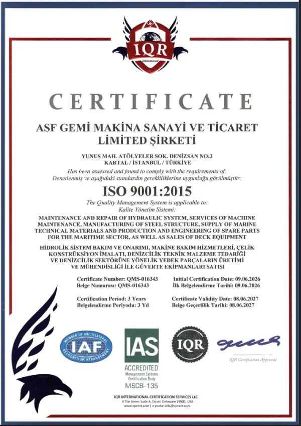 ASF-Gemi-Makina-ISO 9001:2015
