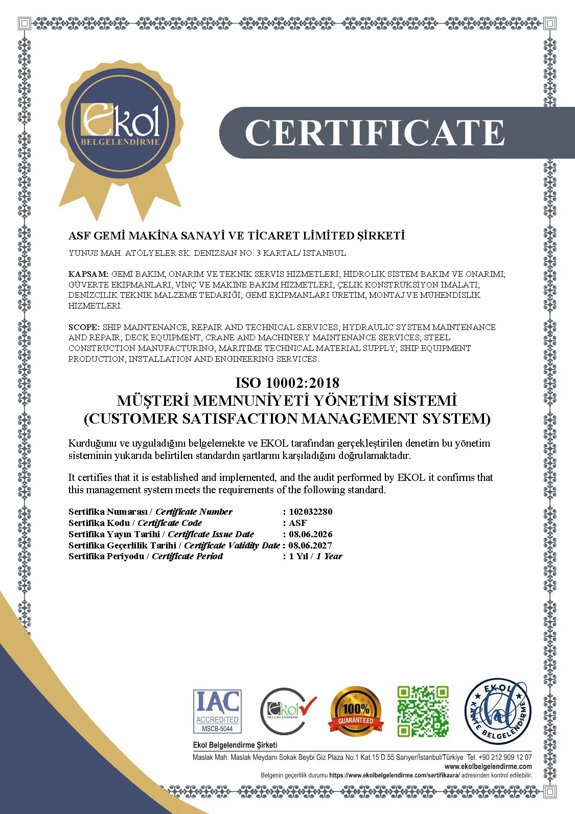 ASF-Gemi-Makina-ISO 10002:2018