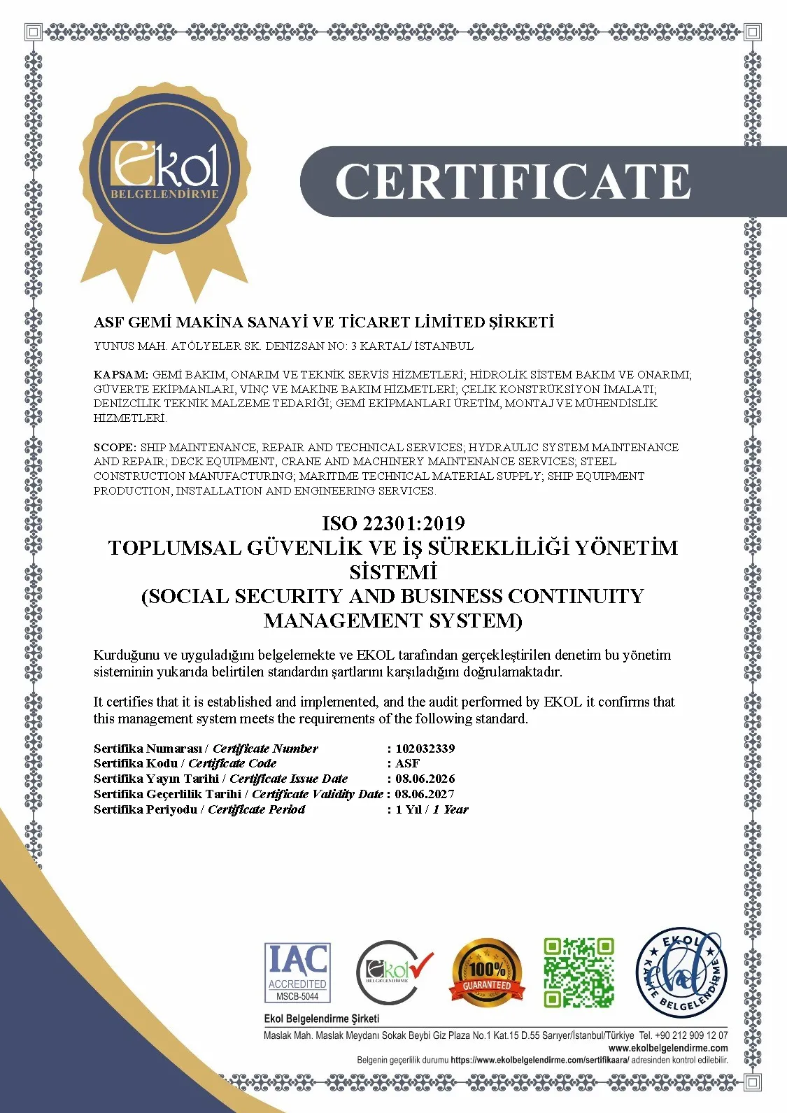ASF-Gemi-Makina-ISO 22301:2019