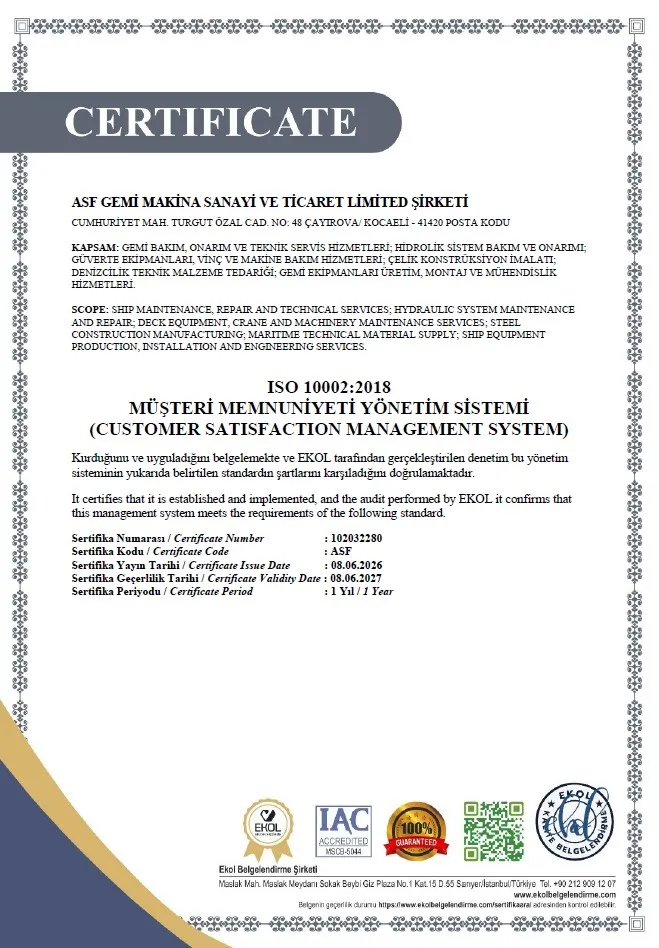 ASF-Gemi-Makina-ISO 10002:2018