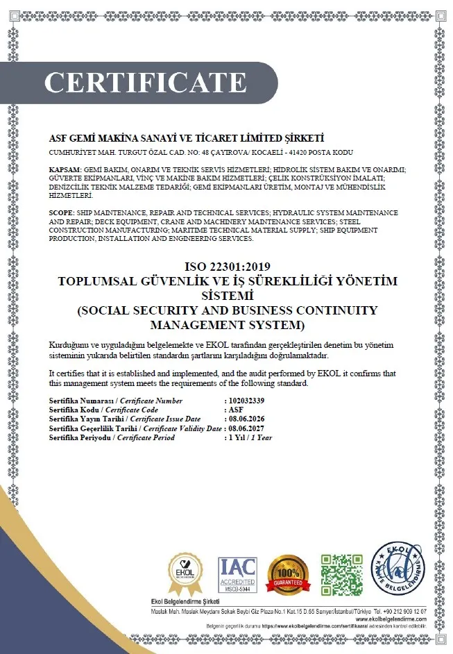ASF-Gemi-Makina-ISO 22301:2019