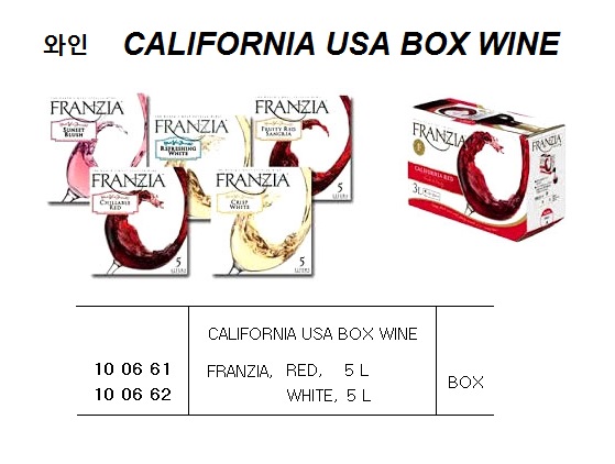 WINE, CALIFORNIA USA BOX WINE, RED, FRANZIA, 5 L