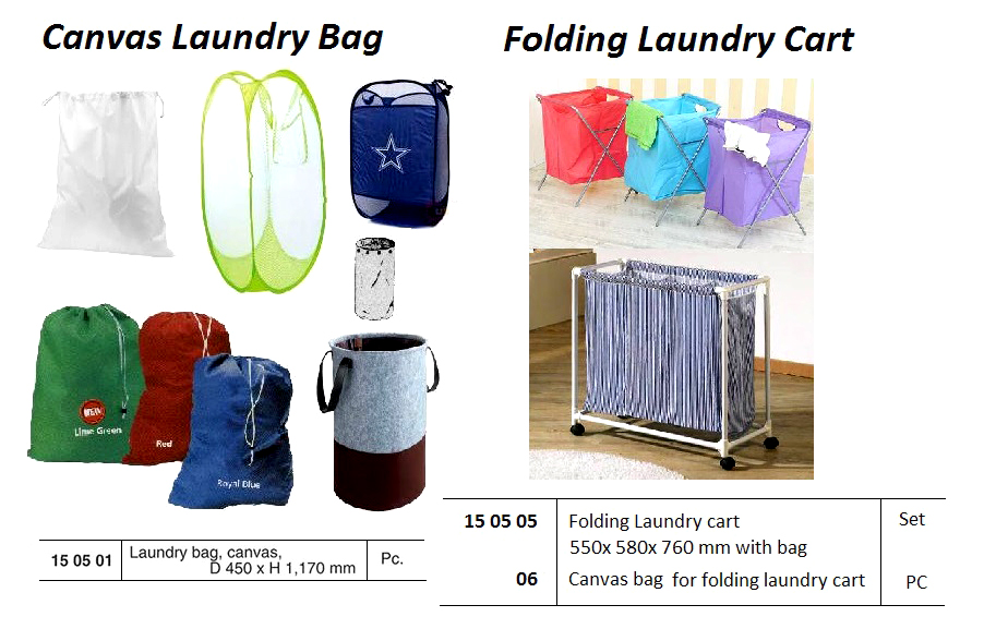 FOLDING LAUNDRY CART WITH BAG, 550 x 580 x 760 MM
