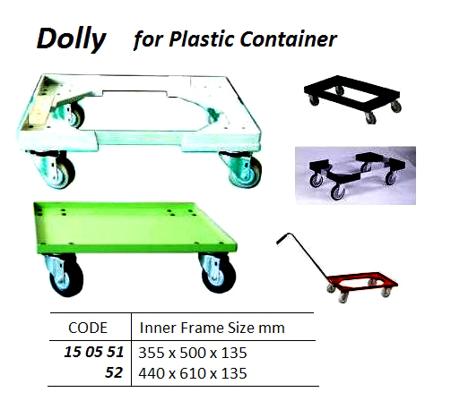 DOLLIES FOR PLASTIC CONTAINER, 355 x 500 x 135 MM