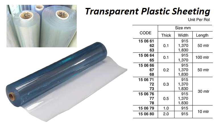 TRANSPARENT PLASTIC SHEETING, 2.0 x 915 MM x 10 MTR | 900 MM 50 MTR/RL (2010-8)