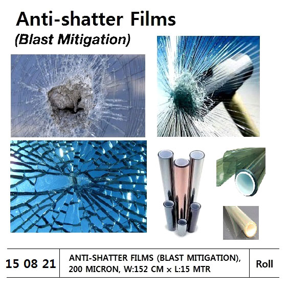 ANTI-SHATTER FILMS (BLAST MITIGATION), 200 MICRON, W:152 CM x L:15 MTR