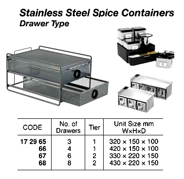 S.STEEL SPICE CONTAINER, 6-DRAWER TY W330 x H220 x D150MM | PVC (2009-7)