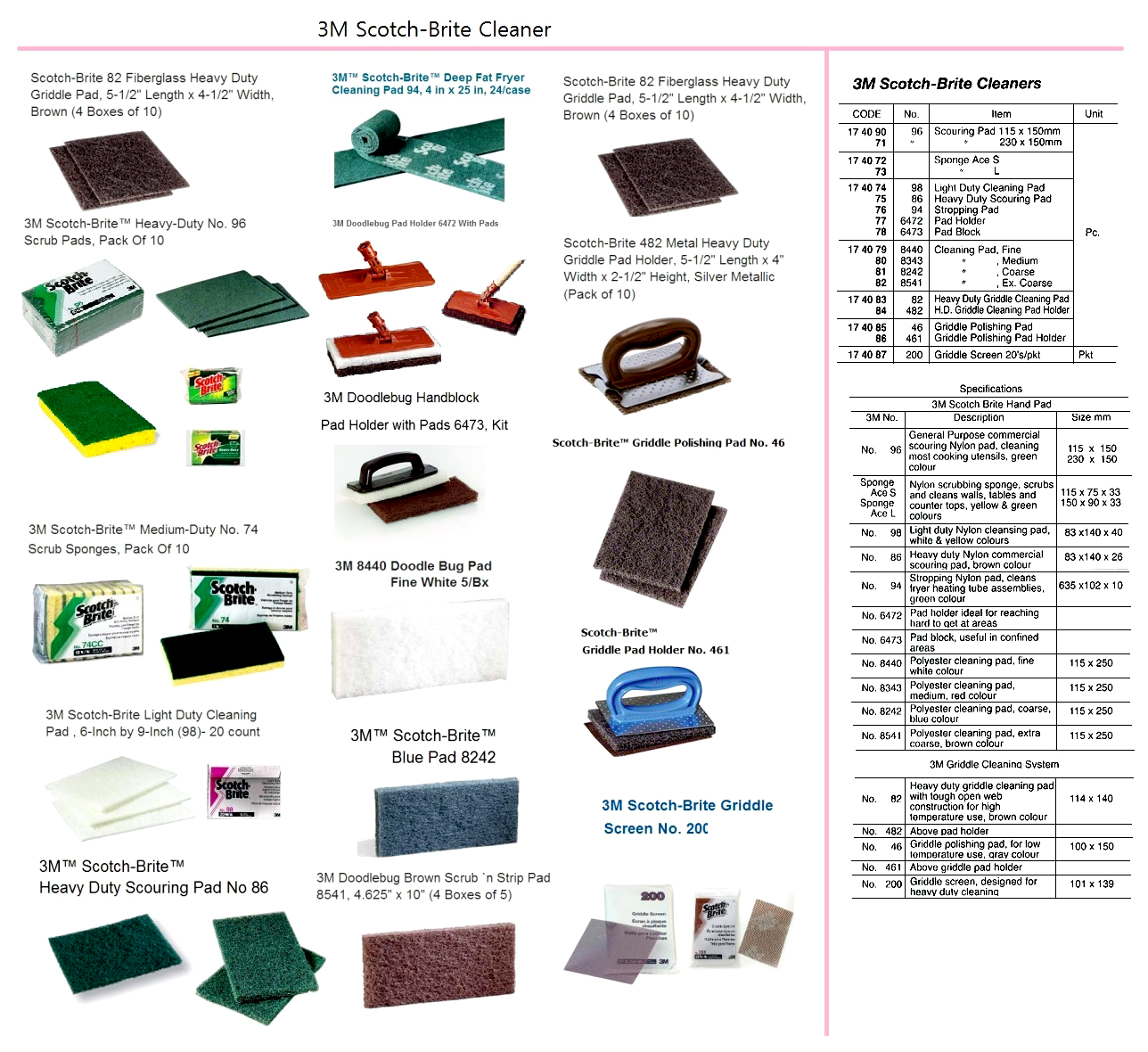 SCOTCH BRITE, CLEANING PAD LIGHT DUTY 3M NO.98 | (2016-4)