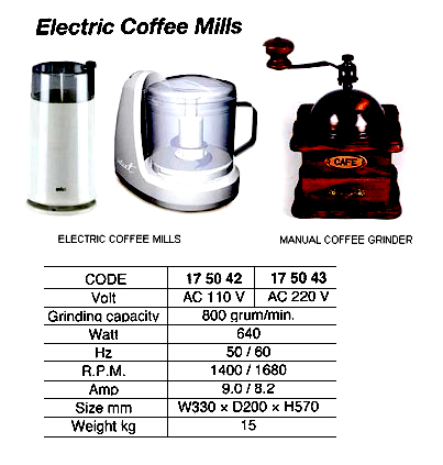 ELECTRIC COFFEE MILL AC110V GRINDING CAPA. 800 G/MIN.