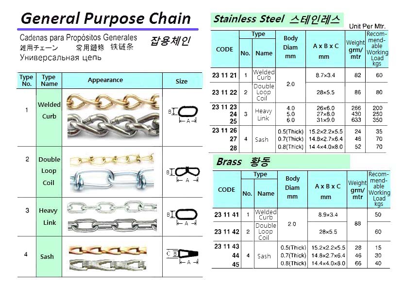 GENERAL PURPOSE ST.STEEL CHAIN, HEAVY LINK, 6 MM | 150 mtr =30 mtr/pc x5 pc supply (2019-3)