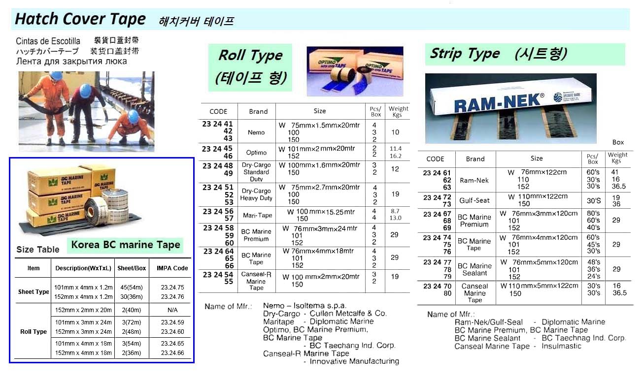 HATCH COVER TAPE, "OPTIMO", 2 x 152 MM x 20 MTR, 2 ROLL/BOX | 150 mm, OPTIMO Korea (2017-10)