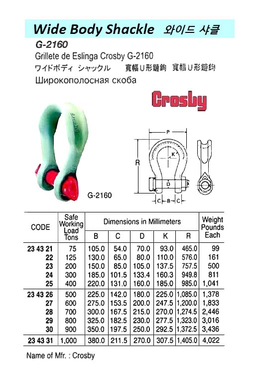 CROSBY, WIDE BODY SHACKLE, G-2160, 800 TON