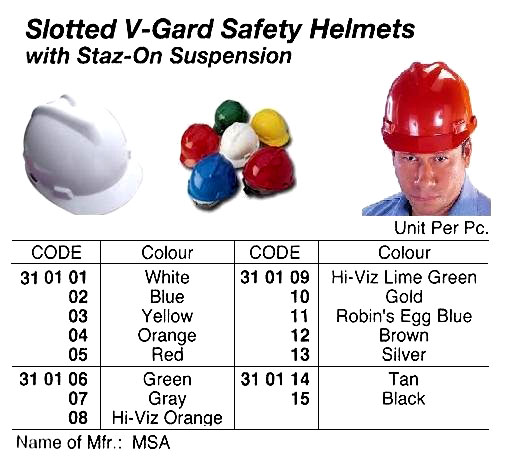 MSA SLOTTED V-GUARD SAFETY HELMETS WITH STAZ-ON SUSPENSION, GOLD COLOR, MSA