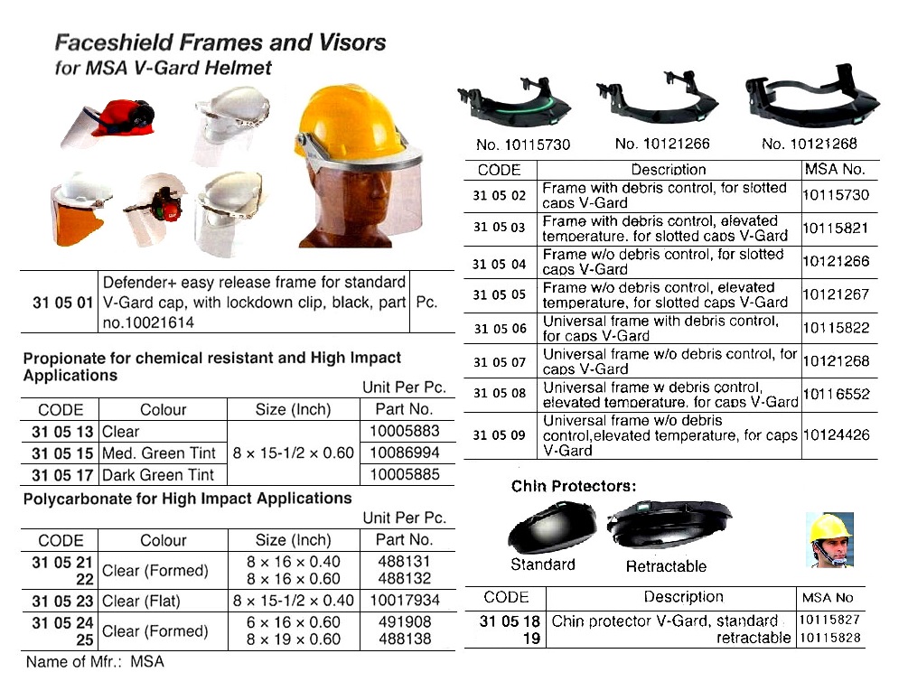 FACESHIELD CHIN PROTECTOR V-GARD, STANDARD, 10115827, MSA
