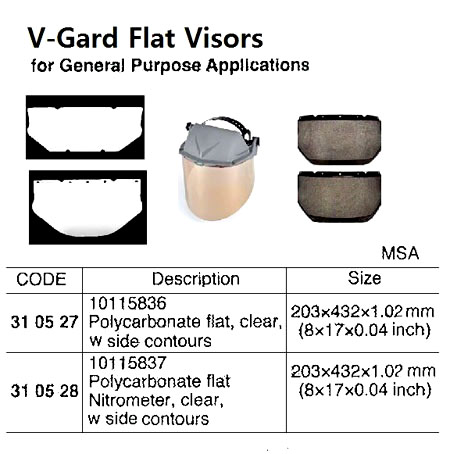 POLYCARBONATE VISOR FOR MSA V-GARD HELMET, CLEAR (FOG-FREE), 8 x 16 x 0.4 INCH