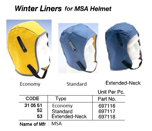 WINTER LINERS FOR MSA HELMET, EXTENDD-NECK TYPE, #697118 | (2013-11)