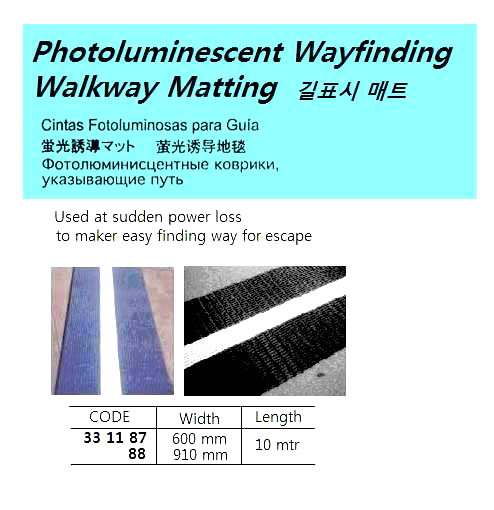 PHOTOLUMINESCENT WAYFIND WALKWAY MATTTING, W 600 MM x L10 MTR