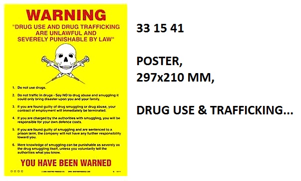 POSTER, 105x150 MM, DRUGS & ALCOHOL WARNING (CABIN SIZE)....