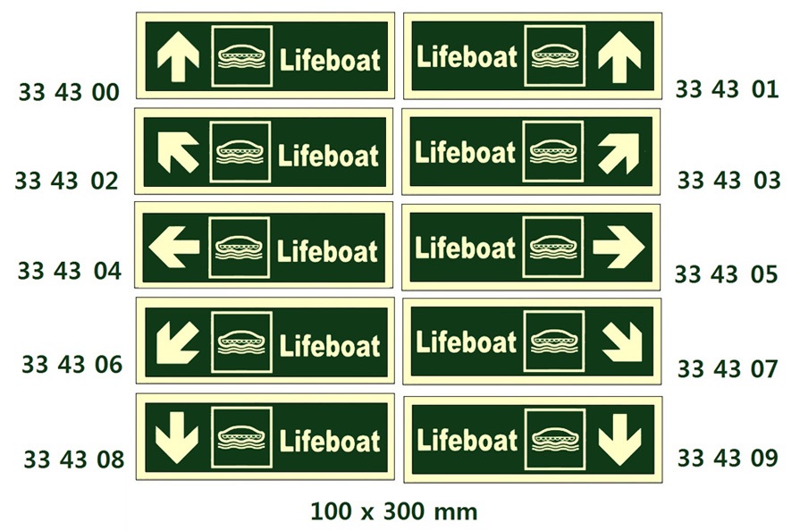 DIRECTION SIGN, 100x300 MM, LIFEBOAT/ARROW HORIZ(R) | Korea (2019-5)