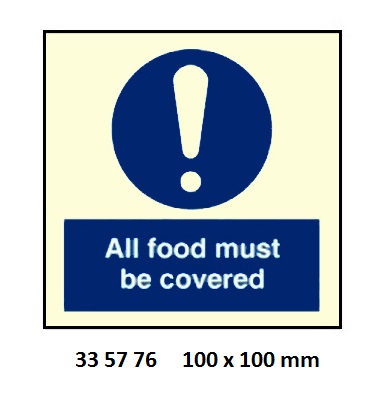 GALLEY SIGN, 100x100 MM, ALL FOOD MUST BE COVERED | Korea (2019-5)