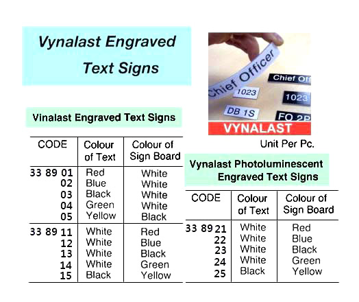 VYNALAST PHOTOLUMINESCENT ENGRAVED TEXT SIGNS, TEXT:WHITE, SIGN BOARD: YELLOW
