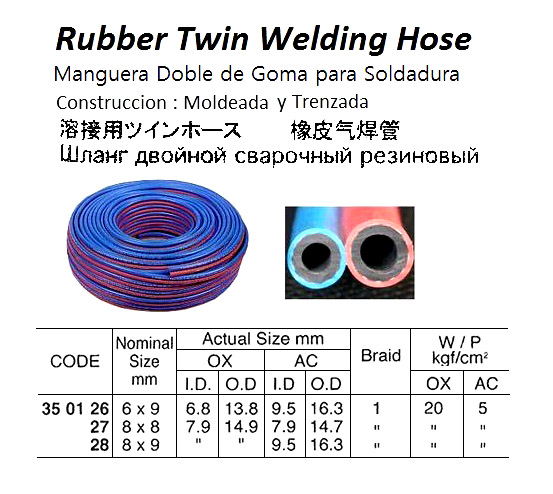 RUBBER TWIN WELDING HOSE, 6 x 9 MM | PungNam (2018-11)