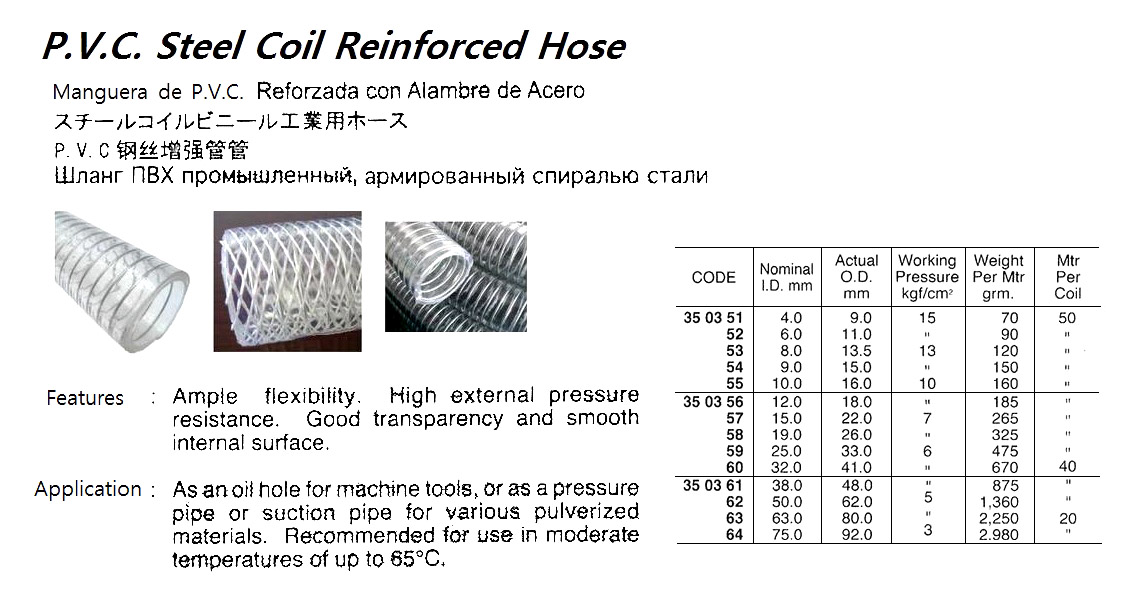 PVC STEEL COIL REINFORCED HOSE, ID-8 x OD-13.5 MM 13 KG