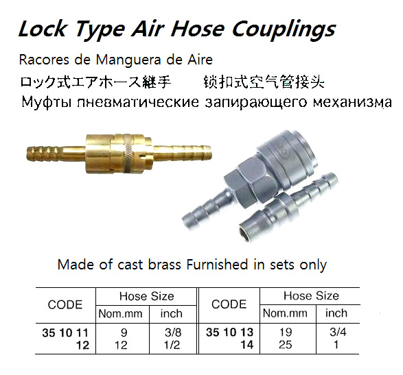 LOCK TYPE AIR HOSE COUPLING, CAST BRASS, HOSE END 9 MM | (2013-9)