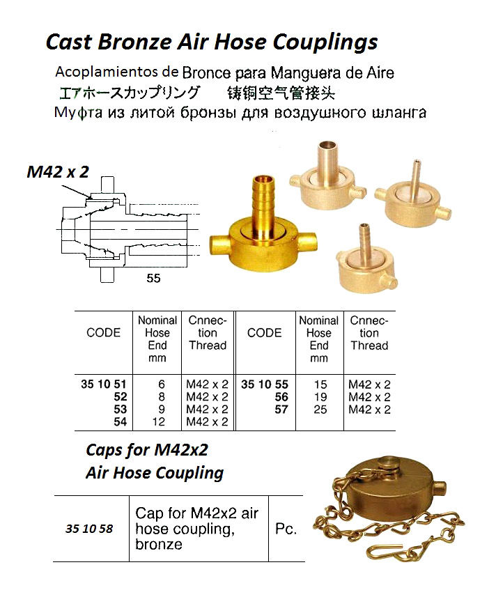 CAST BRONZE AIR HOSE COUPLING, M42 x 2 BY HOSE END 15 MM | Daeshung Kroea (2017-12)