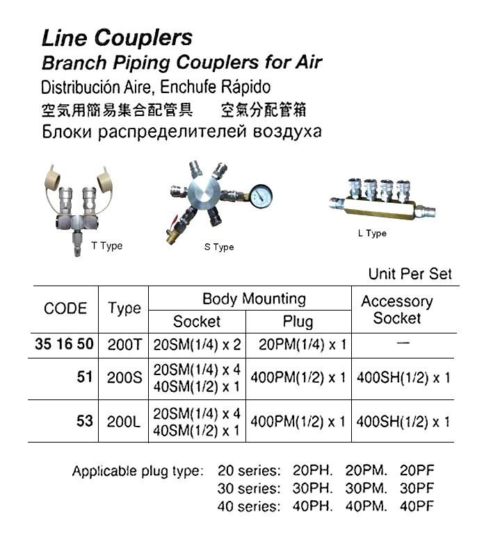 LINE COUPLER, BRANCH PIPING COUPLERS FOR AIR, 200L TYPE (L-20 A) 1/4" | Mape Korea (2017-4)