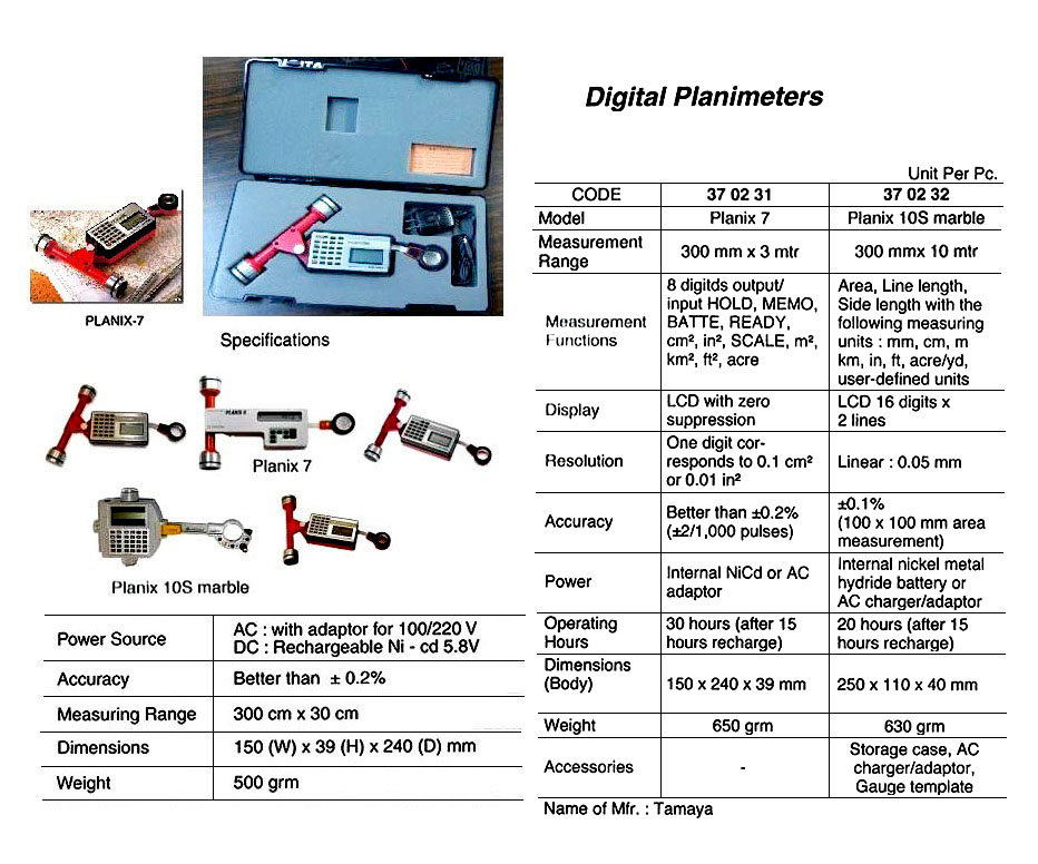 DIGITAL PLANIMETER WITH CASE PLANIX-7, MEASUREING : 300 MM X 3 MTR