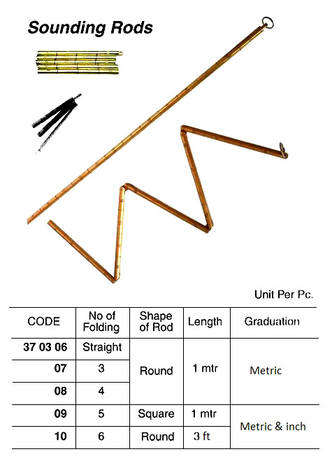 6-FOLDED SOUNDING ROD, BRASS, ROUND METRIC & INCH, 3 FT | NO MARK SCALE (2009-8)