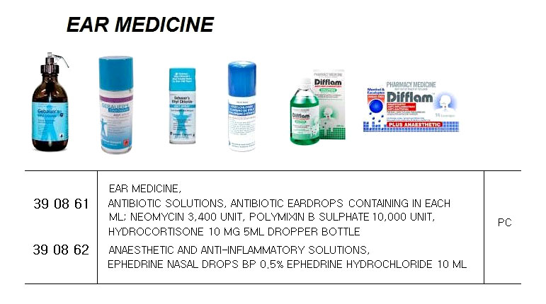 EAR MEDICINE, ANTIBIOTIC SOLUTIONS, ANTIBIOTIC EARDROPS CONTAINING IN EACH ML; NEOMYCIN 3,400 UNIT, POLYMIXIN B SULPHATE 10,000 UNIT, HYDROCORTISONE 10 MG 5M...