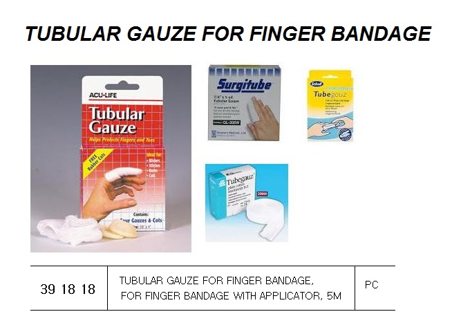 TUBULAR GAUZE FOR FINGER BANDAGE, FOR FINGER BANDAGE WITH APPLICATOR, 5M