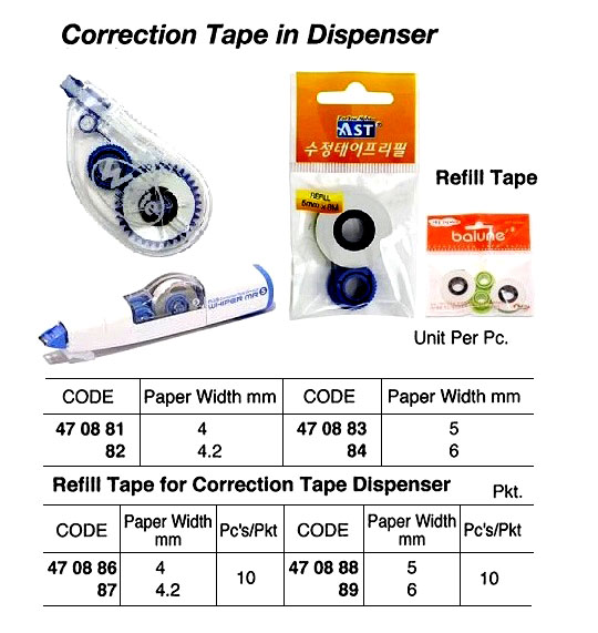 REFILL TAPE FOR CORRECTION TAPE IN DISPENSER, 10'S/PKT, 4 MM | (2017-8)