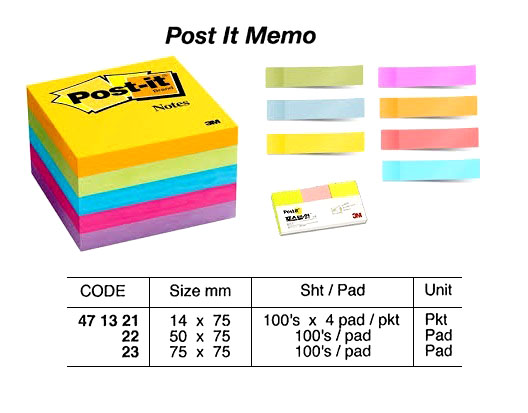 MEMO PAPER (POST-IT), 14 x 75 MM 100'S x 4 PAD/PKT | (2017-3)