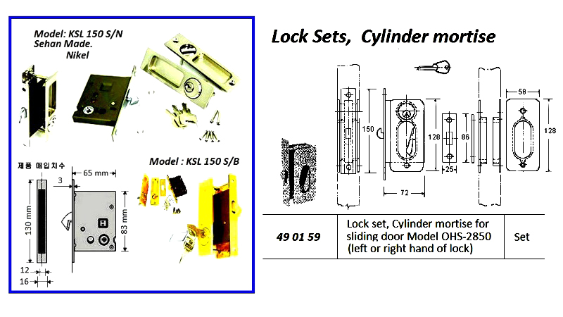 LOCK SET CYLINDER MORTISE FOR SLIDING DOOR, OHS#2800 | Korea General Supply Brand (2015-10)