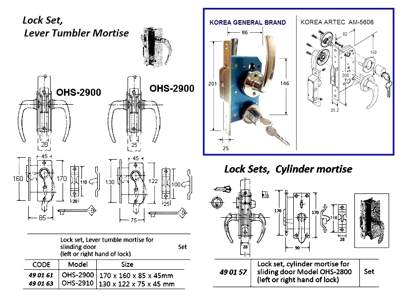 LOCK SET CYLINDER MORTISE FOR SLIDING DOOR, OHS#2850 | KSL 150SN, Korea (2014-11)