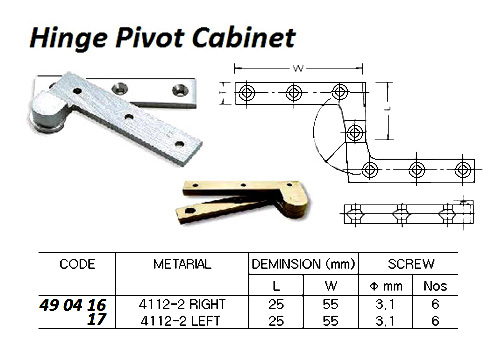 HINGE PIVOT CABINET OHS#4112-2 RIGHT HAND L-25 x W-55 MM
