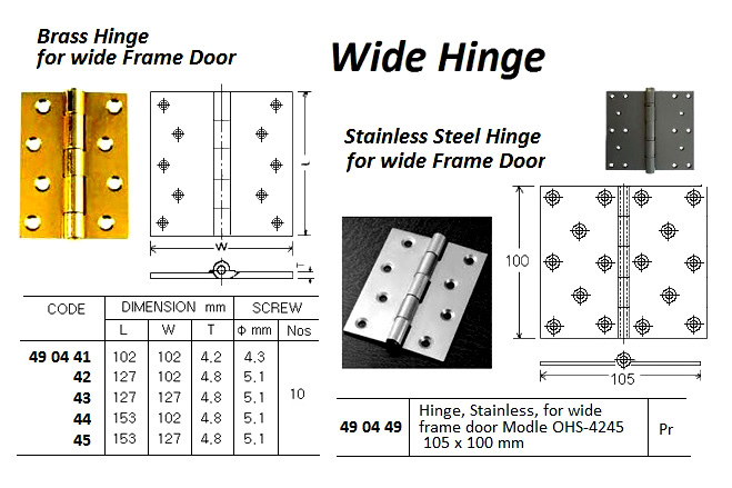 BRASS HINGE FOR WIDE FRAME DOOR, L-153 x W-102 MM