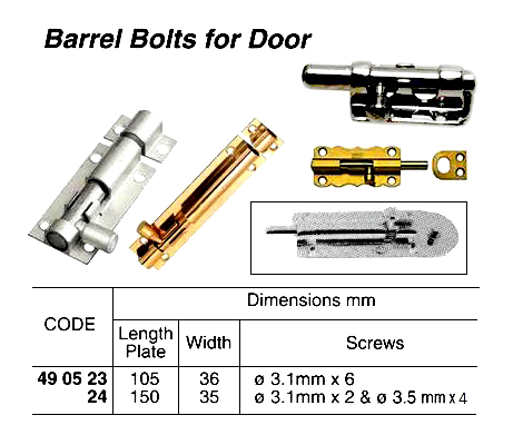 BARREL BOLT FOR DOOR, L105 x W36 MM | SUS DongMyung Korea (2017-11)