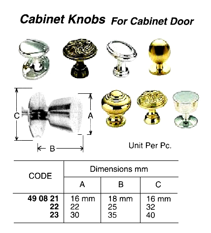 CABINET KNOB, BRASS, HANDLE DIA 16 MM