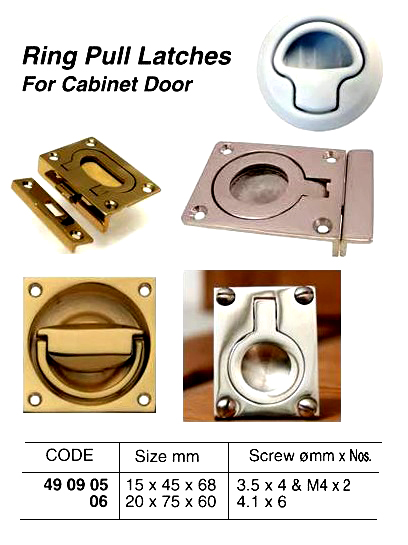 RING PULL LATCH FOR CABINET DOOR, 15 x 45 x 68 MM