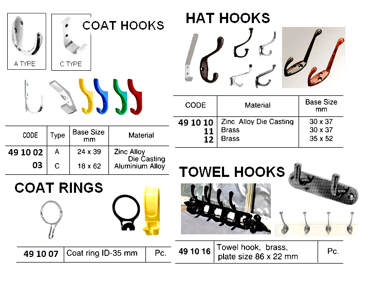 C-TYPE COAT HOOK, ALUM ALLOY, 18 x 62 MM