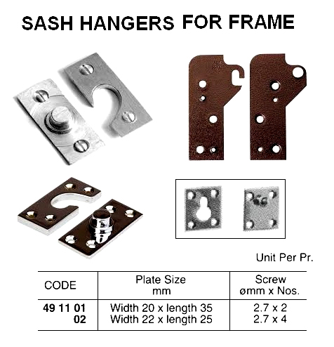 SASH HANGER FOR FRAME, BRASS, PLATE SIZE W20 x L35 MM