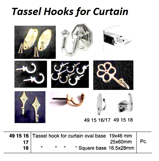 BRASS TASSEL HOOK FOR CURTAIN, OVAL BASE 19 x 46 MM