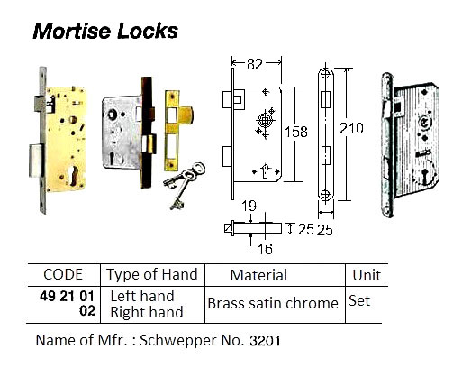 BRASS SATIN CHROME MORTISE LOCK, LEFT HAND