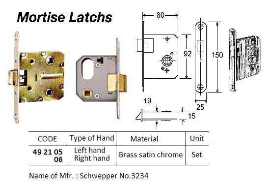 BRASS SATIN CHROME MORTISE LATCHE, LEFT HAND