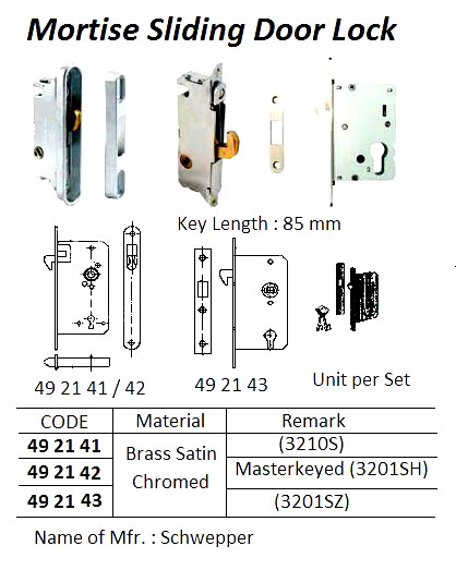 MORTISE SLIDING DOOR LOCK, BRASS SATIN CHROMED, 3210S
