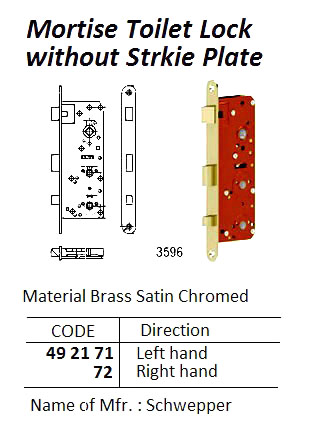 MORTISE TOILET LOCK WITHOUT STRIKE PLATE, BRASS CR COATING, LEFT HAND